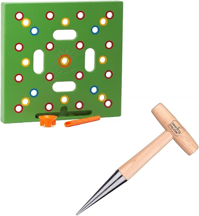 Seeding Square + Pokey Planter Bundle – Seed Spacing Template with Dibber Tool for Easy Planting, Garden Layout & Seed Starting System