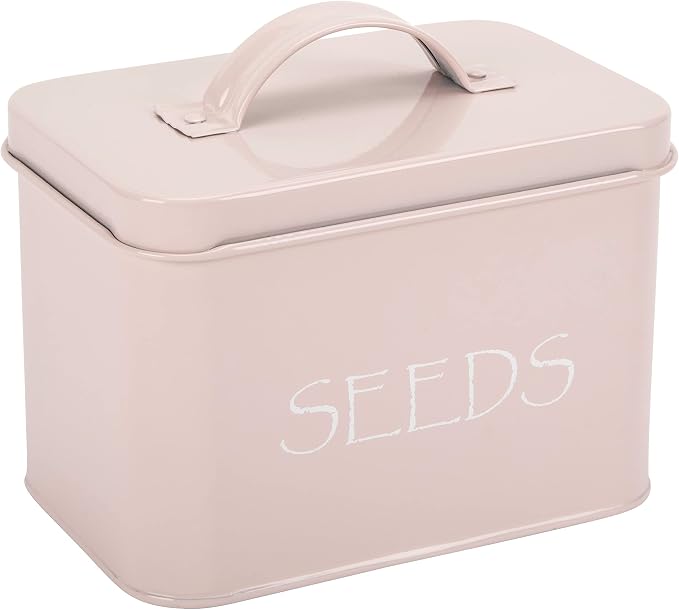 Katai Seed Storage Box – Durable Metal Seed Organizer Storage Box for Gardeners, Complete Seed Packet Storage Box with Lid, Monthly Dividers, 20 Envelopes & Pencil, Compact Seed Saver, Pink Flamingo