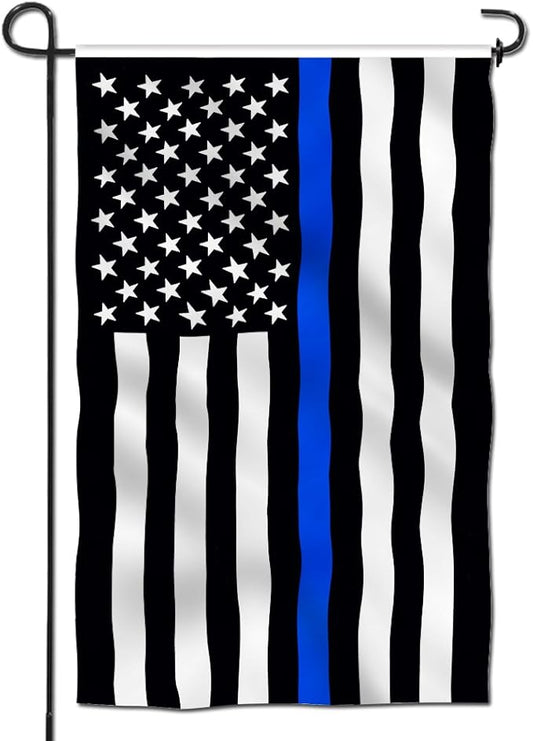 ANLEY Double Sided Premium Garden Flag, Thin Blue Line US National Honoring Police Officers Garden Flags for Home Decor - Weather Resistant & Double Stitched Yard Flags - 18 x 12.5 Inch