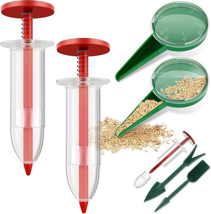 6PCS Mini Seed Dispenser, Seed Planter Tool, Hand Seed Sower, Small Handheld Seed Spreader with Seedlings Dibber Widger, Manual Sowing Seed Spreader, Garden Seed Planter Seed Counter for Spreading