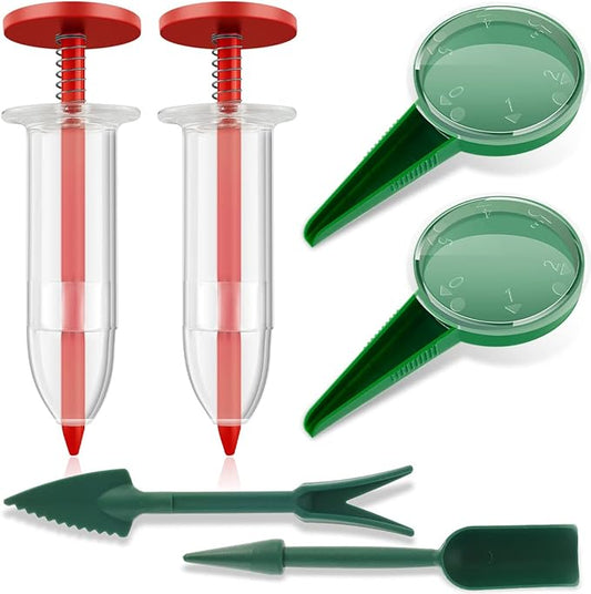 HOTBEST 6 Pcs Mini Sowing Seed Dispenser, Seed Sower Tool, Garden Seed Planter Tool, Hand-held Manual Seed Spreader with Seedlings Dibber and Widger for Spreading
