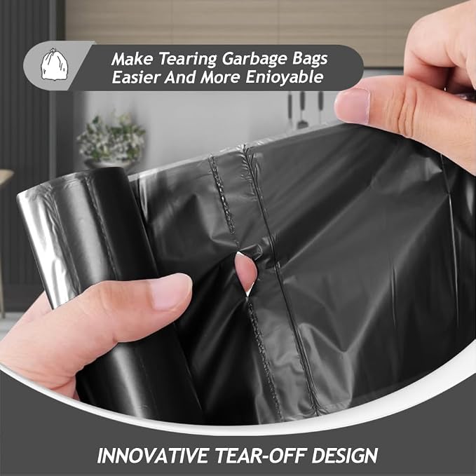 Teivio Trash Bags, 8 Gallon, 330 Count, Black, for Bathroom, Office, Industrial, Commercial, Janitorial, Municipal, Recycling