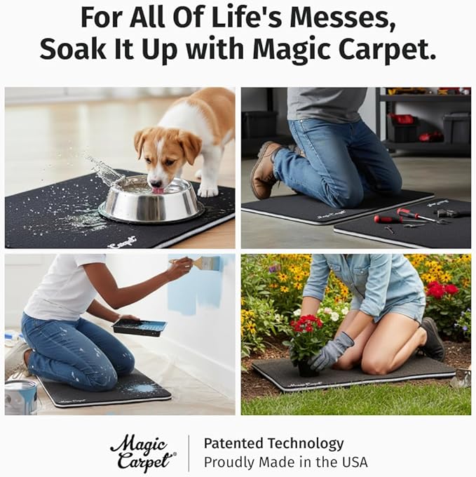 Magic Carpet® DIY Work Mat and Kneeling Pad (2-Pack) | 16.25″ × 27″ | Heavy-Duty Absorbent & Puncture-Resistant Pad for Garage, Crafts, & Gardening | Washable | Made in USA | Recycled Material