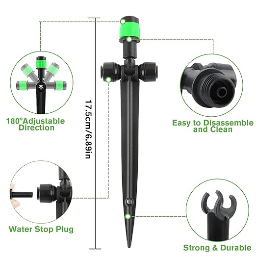 Kalolary Drip Irrigation Emitters, 30pcs Quick Connect Adjustable 360 Degree Water Emitters for for 1/4" Tubing, Durable Irrigation Drippers for Garden, Lawn, and Greenhouse Watering Systems(Green)