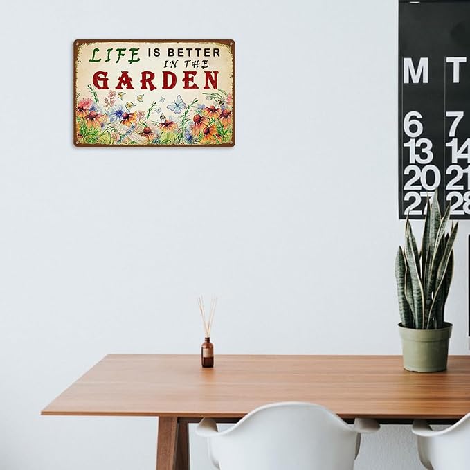 Garden Sign Vintage Gardening Metal Sign Life Is Better In The Garden Rustic Decor Funny Outdoor Gardening Metal Signs Botanical Wall Decorative 8×12 Inch
