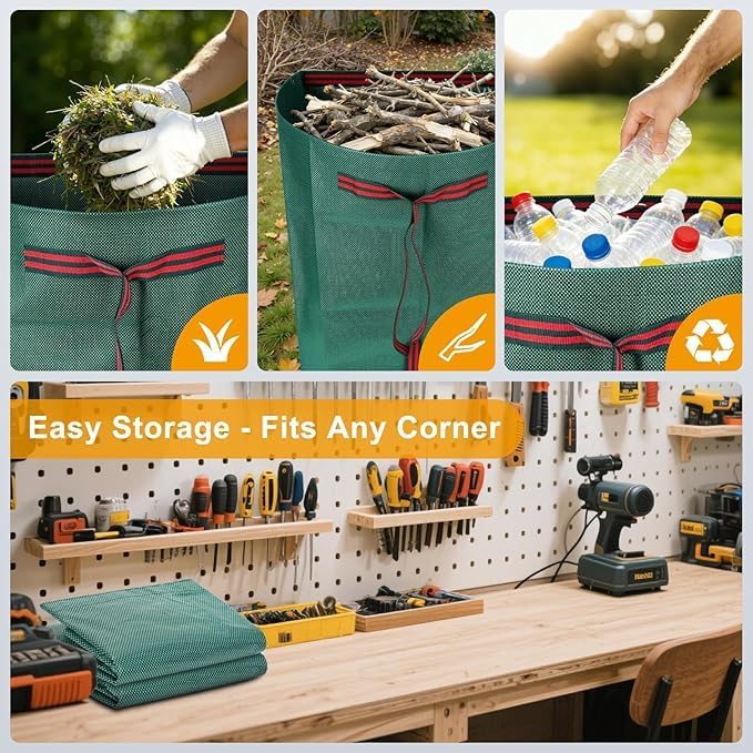yard waste bags, 3 pcs, 52 gallon capacity, suitable for grass clippings, fallen leaves and tree trimmings, yard debris, grass clippings, foldable trash can