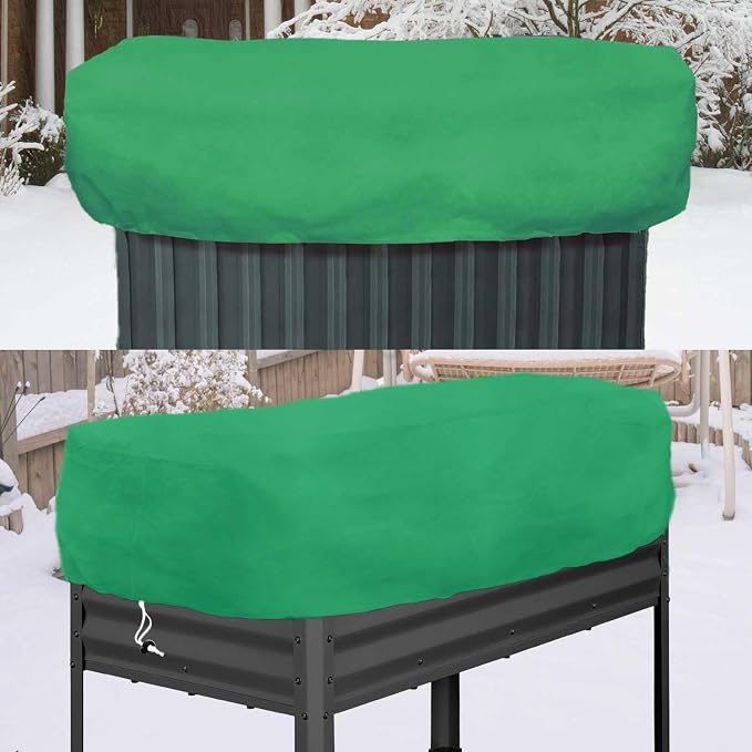 Plant Covers Freeze Protection 2 Pack Rectangular Planter Frost Fabric for Raised Beds with Drawstring 2.82oz/yd² Reusable Raised Beds Frost Cloth for Winter Outdoor Plants (Green,for Cover a 4x2x1ft)