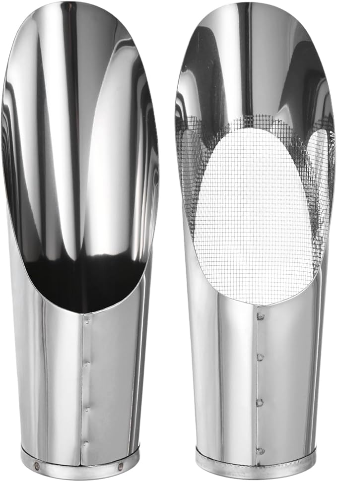 M METERXITY 1-Set Bonsai Soil Scoops, 2.4inch/6cm Stainless Steel Garden Soil Scoop Bucket Shovels and Soil Sifter for Transplanting/Flower Planting, Small Gardening Tool [Silver Tone]