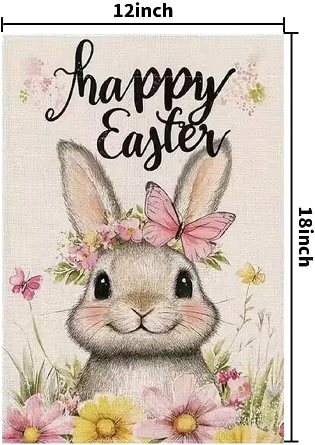 Easter Garden Flag 12x18 Double Sided, Small Burlap Holiday Farmhouse Bunny Garden Flags Easter Outdoor Decorations Yard Flag for Outside Lawn Porch Garden Decor