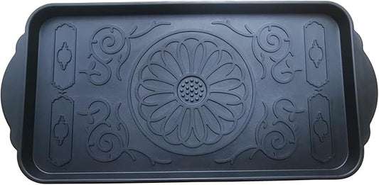 Hard Plastic Boot Tray for Entryway,Boot Mat,Shoe Tray,Shoe Mat for Indoor and Outdoor Use (Black Flower (Hard Plastic) 2Pcs, 29.5X14.9 inch)