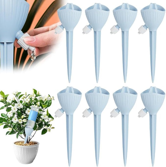 Self Watering Spikes, 4/8 Pack Automatic Plant Waterer with Adjustable Valve, Drip Irrigation Stakes for Indoor & Outdoor Plants, Self Watering Insert Devices for Garden, Vacation (8, Blue)