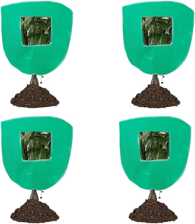 CMINGJ Plant Frost Protection Covers with Viewing Window, 39.37" x 39.37", 2.06oz/yd², Reusable Drawstring Tree Cover, Winter Tree Blanket with Zipper for Plants, Frost Protection Cloth Green (4 Pack)