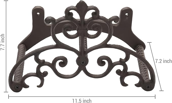 MyGift Brown Heavy Duty Cast Iron Outdoor Garden Hose Hanger Wall Mounted Water Hose Holder Reel with Vintage Scrollwork Design