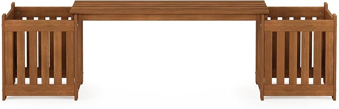 Furinno TIOMAN Planter Box with Bench, Hardwood Flower Box with Seat, Cube Garden Box, in Teak Oil, Outdoor Indoor, Garden, Patio, Balcony, Light Wood