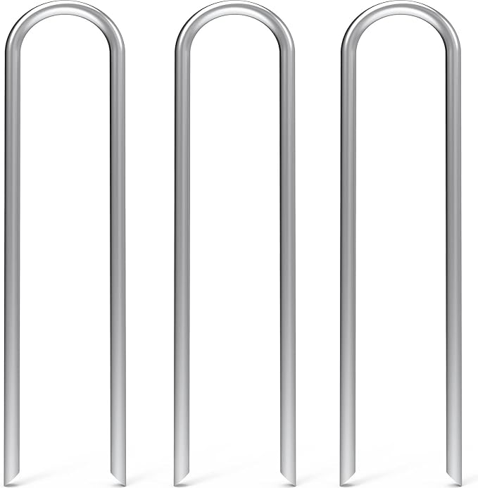 MySit 12 Inch 100 Pack Heavy Duty U Shaped Garden Stakes, 11 Gauge Galvanized Fence Stakes Landscape Staples Metal Yard Stakes for Ground, Drip Hose, Inflatables, Outdoor Decorations