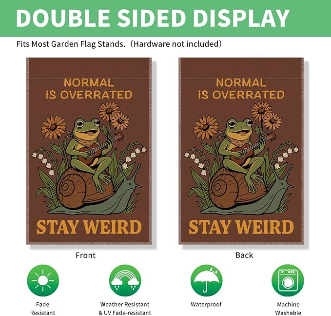 Perfectinsoy Normal is Overrated Stay Weird Funny Garden Flag, Inclusion Equality Human Rights Yard Banner, Sarcastic Humor Frog Flags, Welcome Yard Farmhouse Patio Lawn Spring Summer Outdoor Decor