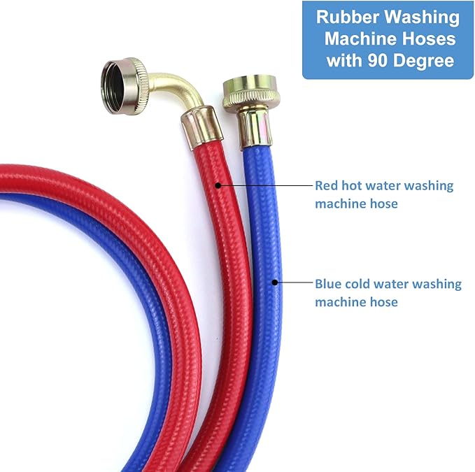 Rubber Washing Machine Hoses With Elbow 4FT,Washing Machine Elbow Hose with 3/4" Connection Supply for Hot and Cold Water Washer Hoses (2 Packs),Universal Fit for All Standard Wash Machines-by MIFLUS