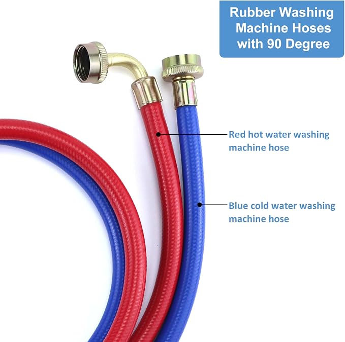 Rubber Washing Machine Hoses 6FT with 90 Degree Elbows,Universal Washing Machine Hose,Burst Proof Water Supply Lines for Hot and Cold Water Washer Hoses (2 Packs)-by MIFLUS