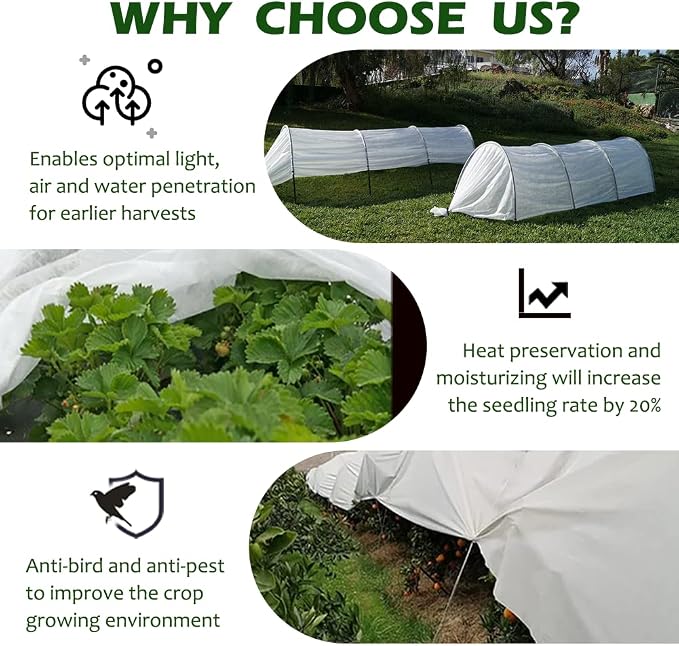 Plant Freeze Protection Cover, 5x60ft Frost Cloth Winter Garden Blanket, Floating Row Cover for Cold Weather and Shade, Perfect for Outdoor Vegetables, Trees, Greenhouse