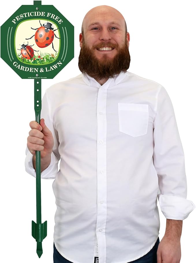 SmartSign 10 x 10 inch Pesticide Free Garden And Lawn Sign & Stake Kit, 40 mil Laminated Rustproof Aluminum, 3 foot Stake, Set of 1, For Yard