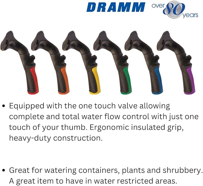 Dramm One Touch Fan Nozzle Handlheld Sprayer with Thumb Control Water Flow, Perfect for Water Restricted Areas when Watering Plants, Pots, Baskets, Vegetables, Berry