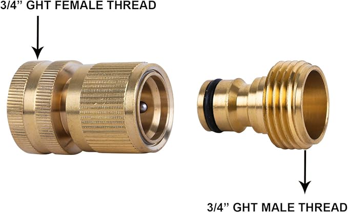 HQMPC Garden Hose Quick Connect Solid Brass Quick Connector Garden Hose Fitting Water Hose Connectors 3/4 inch GHT (3 SETS)