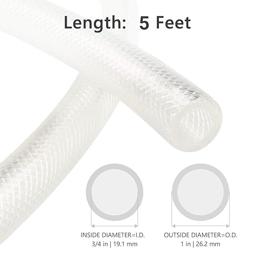 3/4" ID x 5 Ft High Pressure Braided Clear PVC Vinyl Tubing Flexible Vinyl Tube, Heavy Duty Reinforced Hose, BPA Free and Non Toxic