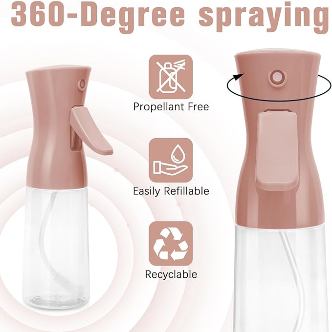 Spray Bottle For Hair,Continuous Water Mister for Hairstyling, Salons, Cleaning, Plants,Essential Oil Scents,Ultra Fine Mist Sprayer,6.8 OZ /200 ML-nude pink