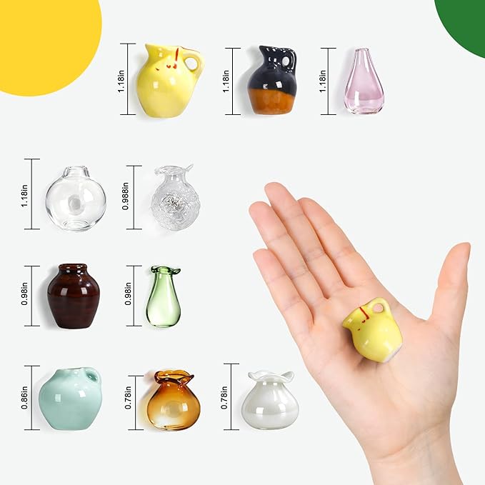 Mini Vase Magnets for Fridge - 10-Pack Mixed Ceramic and Glass Bud Vases - Slam-Proof for Mom, Teachers, Coworkers and Office Decor