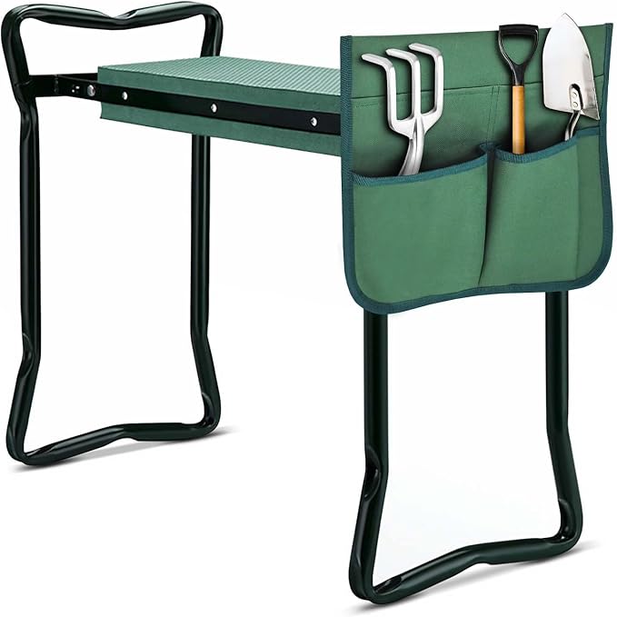 waltyotur Garden Kneeler and Seat Foldable Stool Kneeling Bench with Handles Garden Kneeler Bench Stools with Tool Bag Pouch EVA Foam Pad