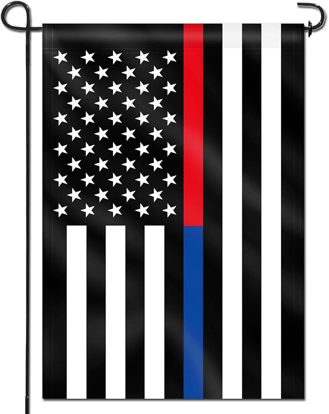 ANLEY Double Sided Premium Garden Flag, Thin Blue and Red Line US National Honor Police Officer & Firefighter Garden Flags - Weather Resistant & Double Stitched - 18 x 12.5 Inch