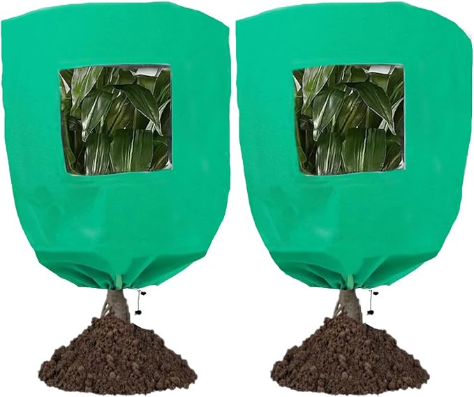 CMINGJ Plant Frost Protection Covers with Viewing Window, 63" x 70.8", 2.06oz/yd², Reusable Drawstring Tree Cover, Winter Tree Blanket with Zipper for Plants, Frost Protection Cloths Green (2 Pack)