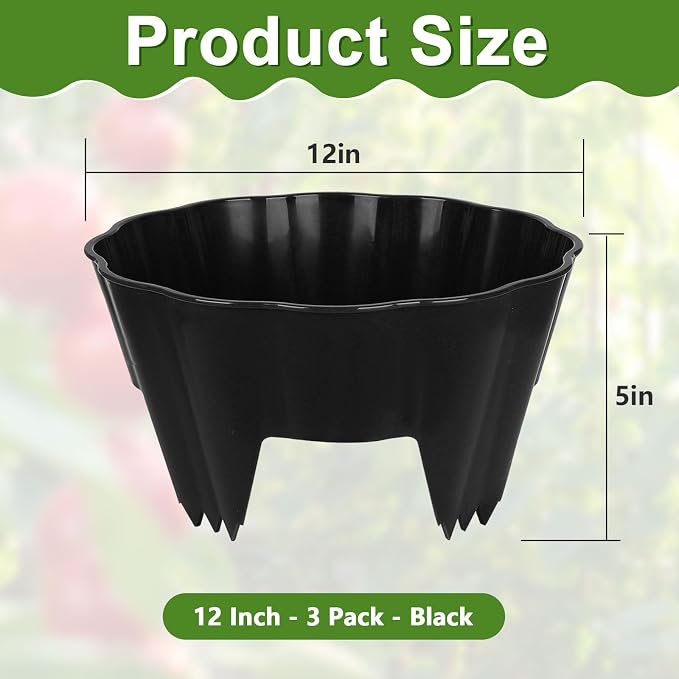3 Pack Round Planting Grow Rings,12" Planting Protective Round Edging, Plant Support Rings to Protects Plants, Deep Watering Plant Collars for Vegetables Herbs Flowers (Black)