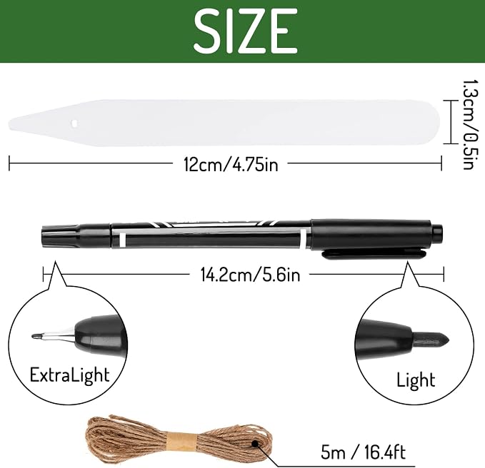 Whaline 200Pcs Thick Plastic Plant Labels with Hole White Waterproof Garden Stake Tag Marker Signs for Greenhouse Garden Seedlings Flowers Spotted Plants with 2 Marker Pen and Twine (12.5 CM)