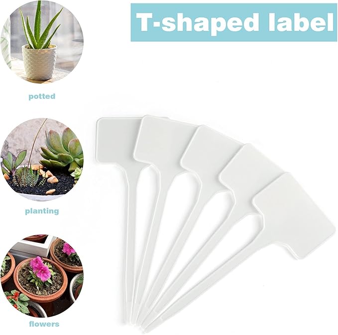 KINGLAKE 50 Pcs Thick Plastic Plant T-Type Tags 6" Large Nursery Garden Labels