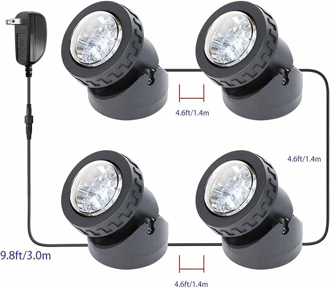 Colored Pond Lights with Timer, RGB Weighted Fountain Light IP68 Waterproof, Dimmable Outdoor Landscape Lights Fish Tank Pond Fountain Garden, 4 in Set