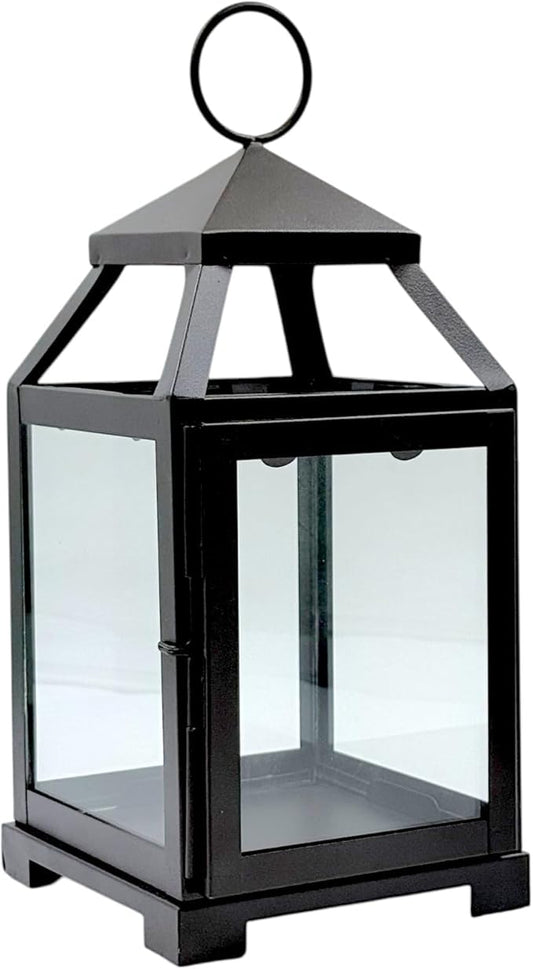 Hosley 12 Inch High Clear Glass and Iron Classic Style Lantern Ideal Gift for Festivities Parties Weddings Aromatherapy and Spa Settings O3