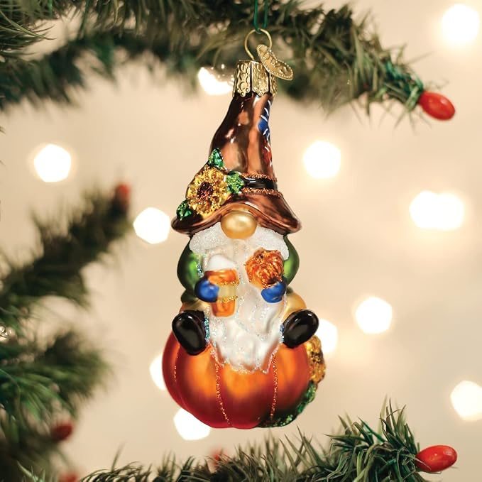 Old World Christmas Fall Harvest Gnome Glass Blown Ornament for Christmas Tree, Handcrafted Holiday Decoration, Gnome Collection