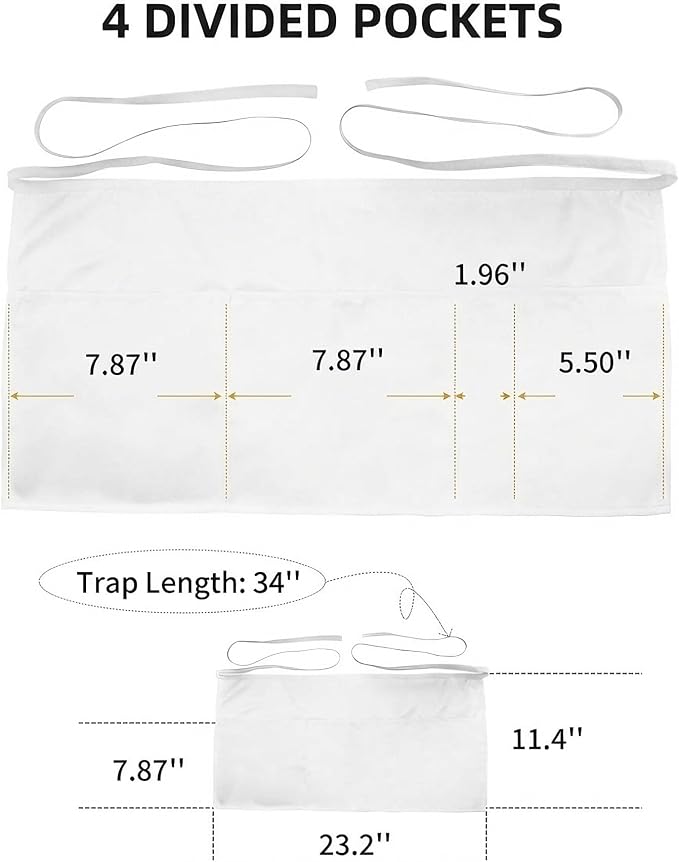 Xeoxarel Aprons with 4 Pockets (Available in 3 Pack / 7 Pack) 23.5'' X 11.5''