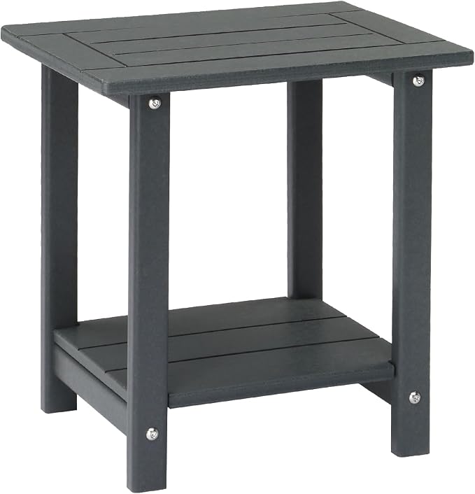 Adirondack Square Outdoor Side Table,2-Tier Storage Patio Side Table, HDPE End Tables for Backyard Pool Porch Garden