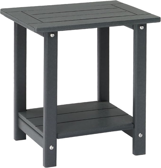 Adirondack Square Outdoor Side Table,2-Tier Storage Patio Side Table, HDPE End Tables for Backyard Pool Porch Garden