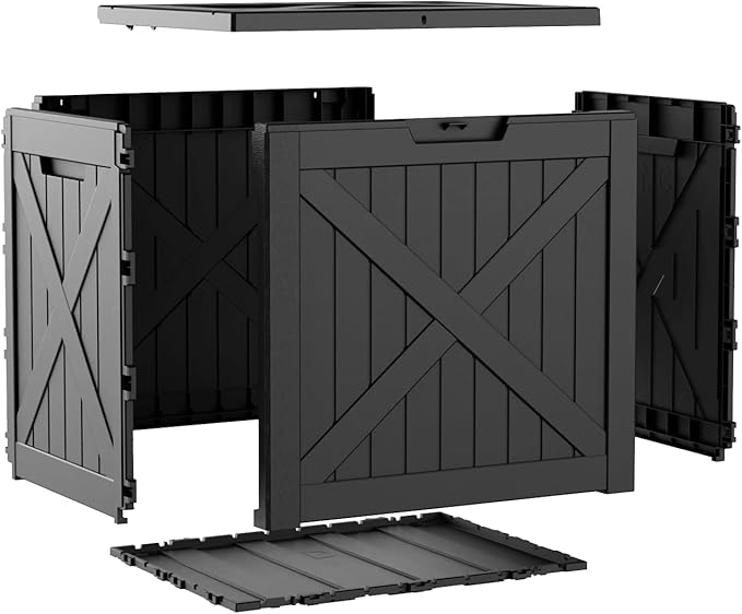 EasyUp 35 Gallon Deck Boxes Outdoor Waterproof, Weatherproof Outdoor Deck Box, Lockable Resin Storage Bench For Patio Cushions, Garden Tools And Pool Accessories, Black