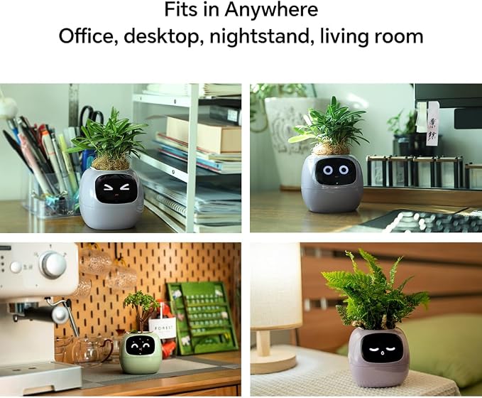 Smart Plant Pot with Expression, AI Intelligent Flower Pot for Indoor Decoration, Smart Garden Pot with Water/Light/Temperature Sensors, Ivy AI Planter(Green)