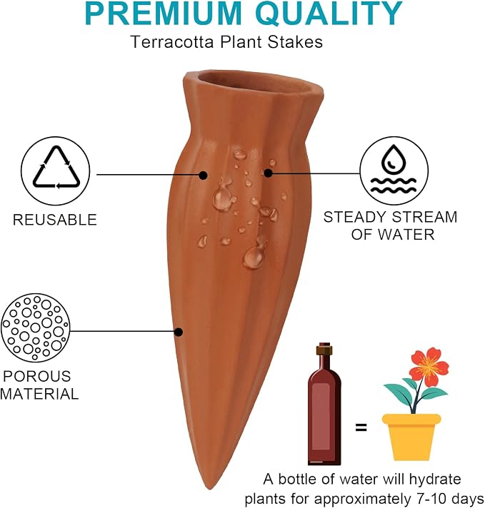 KOAMLY Plant Self-Watering Stakes 12 Pack Terracotta Plant Watering Stakes,Recycled Wine Bottle Plant Watering Spikes for Vacation