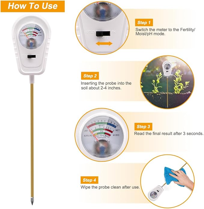 Soil Test Kit 3-in-1, Soil Moisture Meter, Soil PH Meter, Fertility Soil Tester, Soil Tester for Garden, Lawn, Farm, Outdoor & Indoor Use (Lace Elegance White)