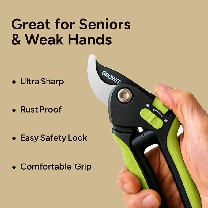 Bypass Pruning Shears, Garden Clippers - Cuts 3x Easier, Ideal for Seniors, Bonsai Cutters