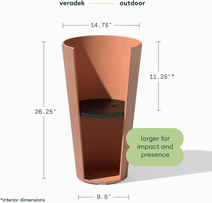 Veradek Column Series 26" Tall Outdoor Planter for Porch & Patio | Durable Plastic-Stone Material w/Shelf | Modern Décor for Plants & Flowers