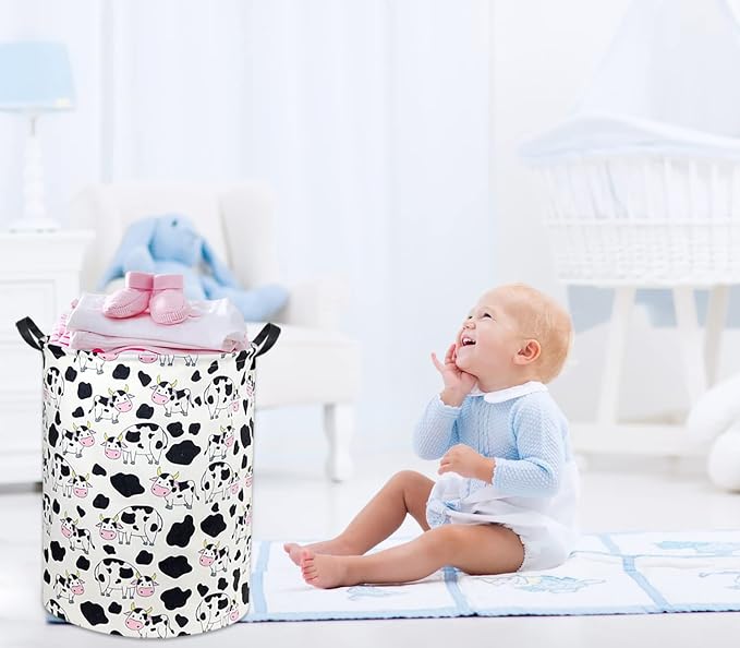 Cow print Laundry Basket Baby Laundry Basket Nursery Hamper Kids Baby Laundry hamper for Boys and Girls Cute Toy Storage Bin Cow Room Decor(Cow)