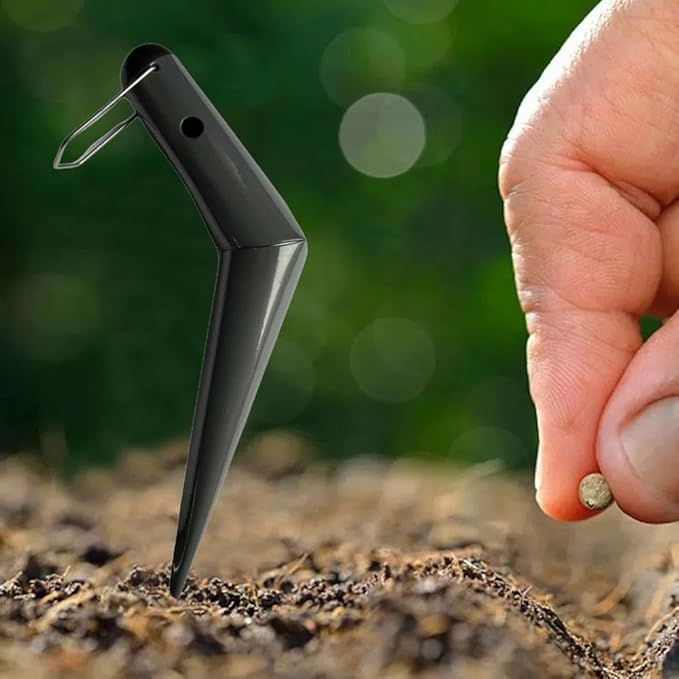 Garden Dibber Hand Tool for Seedling and Spring Bulb Planting, Plastic Ergonomic T-Grip Seed Planter with Depth Marker, Bulb Planter Tool for Flower and Vegetable Gardening