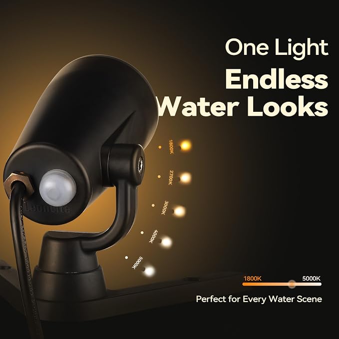 LEONLITE 5CCT Underwater Pond Light, 12-24V AC/DC Low Voltage Fountain Lights, IP68 Waterproof Submersible Spotlight for Outdoor Fountain Waterfalls Garden, 1800K/2700K/3000K/4000K/5000K